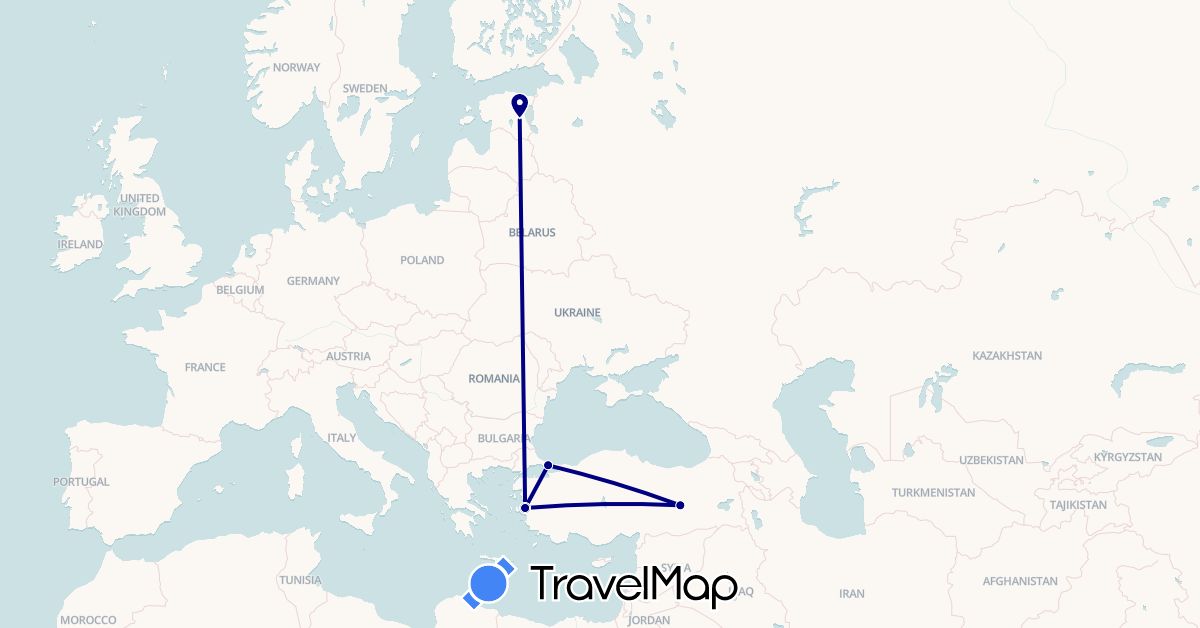 TravelMap itinerary: driving in Estonia, Turkey (Asia, Europe)